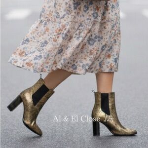 Lauren Ralph Lauren Mylah Gold Distressed Leather Ankle Boots 8.5B New With Box